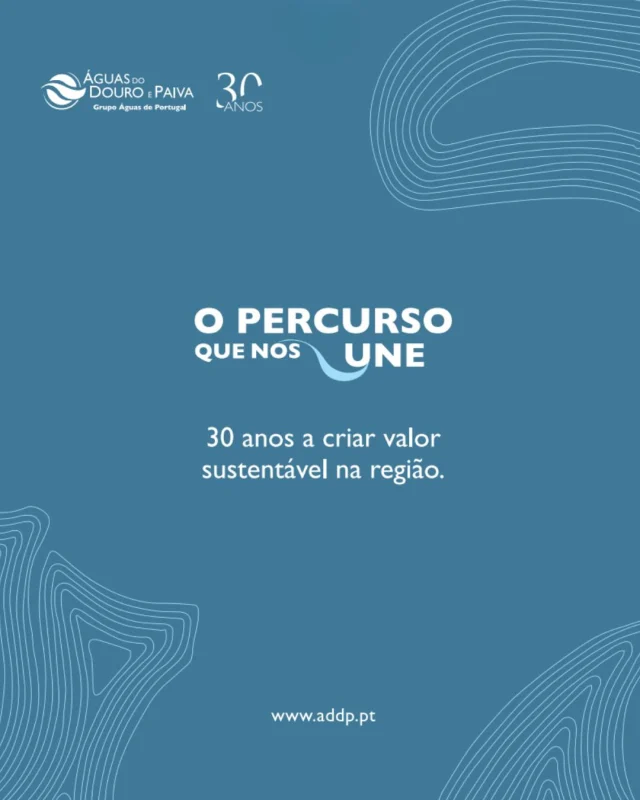 Há 30 anos nascia a Águas do Douro e Paiva.

Hoje celebramos três décadas de compromisso com a sustentabilidade, o serviço público e o desenvolvimento da nossa região.
São 30 anos a garantir água de qualidade a cerca de 2 milhões de pessoas.
30 anos marcados pelo espírito de missão, dedicação e evolução constante.
Neste dia especial, agradecemos a todos os que contribuíram para este percurso e renovamos o nosso compromisso com o futuro — garantindo sempre um alto desempenho e excelência!

#AdDP30Anos #ServiçoPúblico #Sustentabilidade #ÁguaqueNosUne